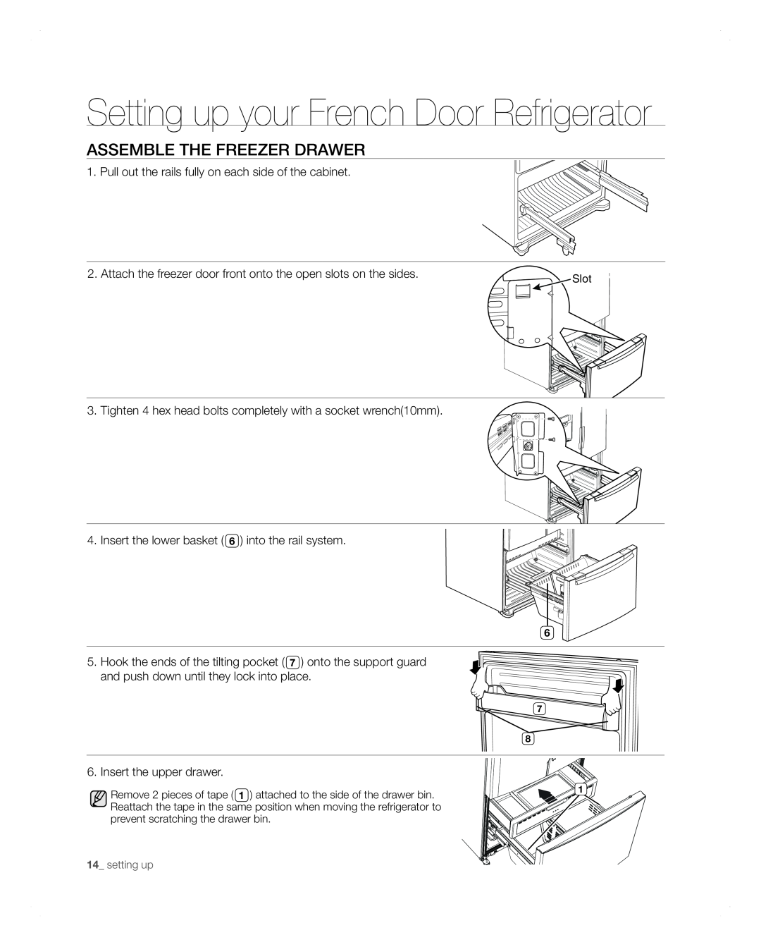 Samsung RFG297AARS user manual assemble the freezer drawer, Setting up your French Door Refrigerator 