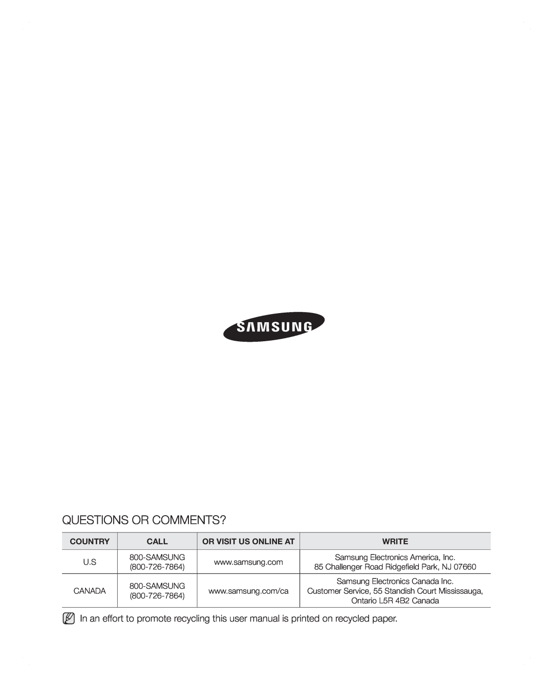 Samsung RFG297AARS user manual Questions Or Comments?, Country, Call, Or Visit Us Online At, Write 