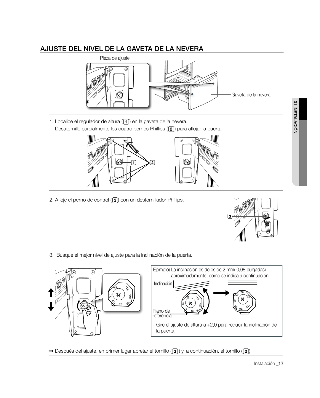 Samsung RFG297AARS user manual Ajuste Del Nivel De La Gaveta De La Nevera 