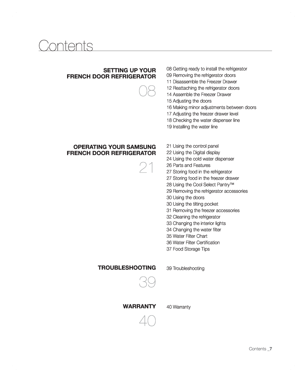 Samsung RFG297AARS user manual Contents 