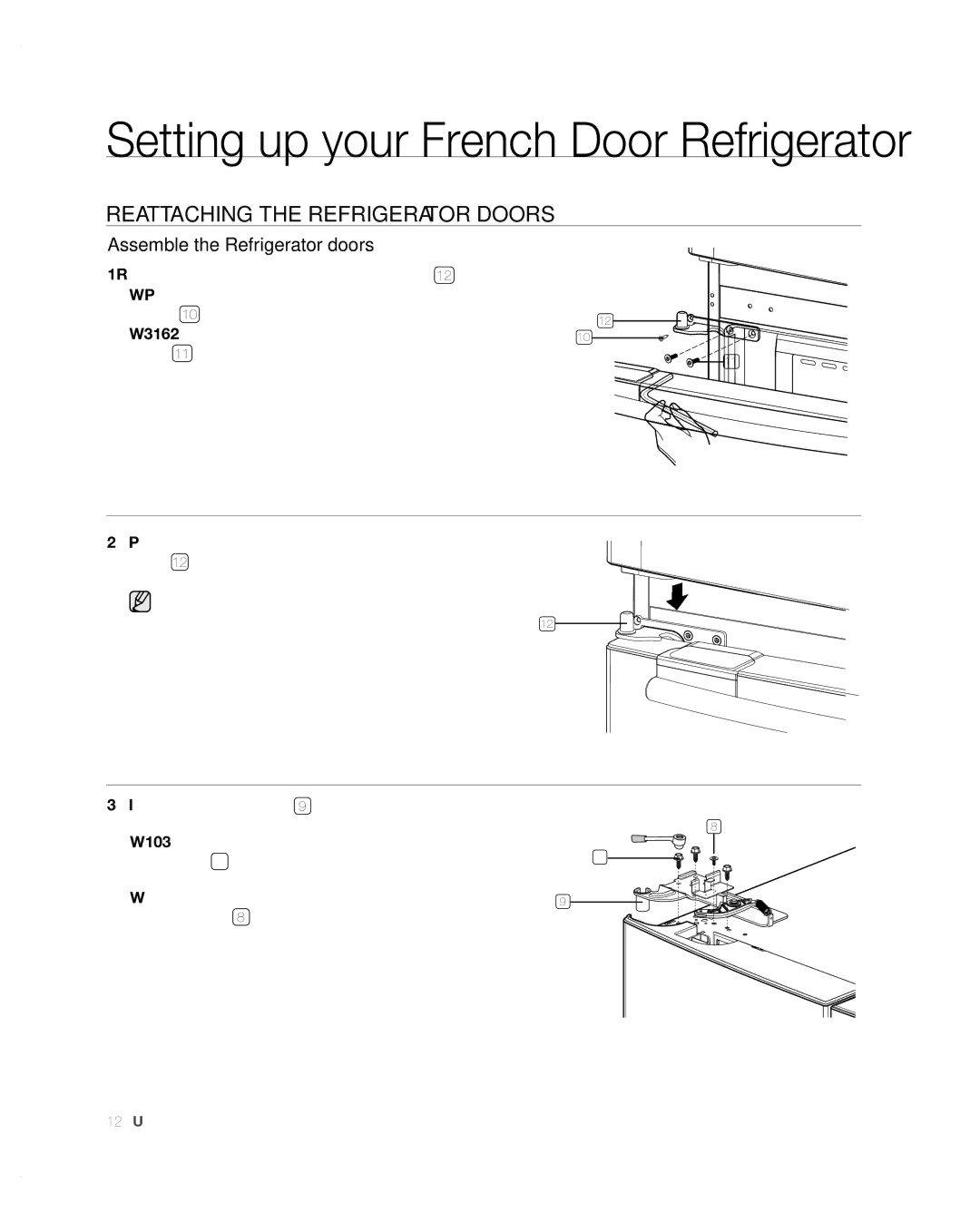 Samsung RFG297AARS/XAA user manual REAttACHinG tHE REFRiGERAtoR DooRs, Assemble the Refrigerator doors 