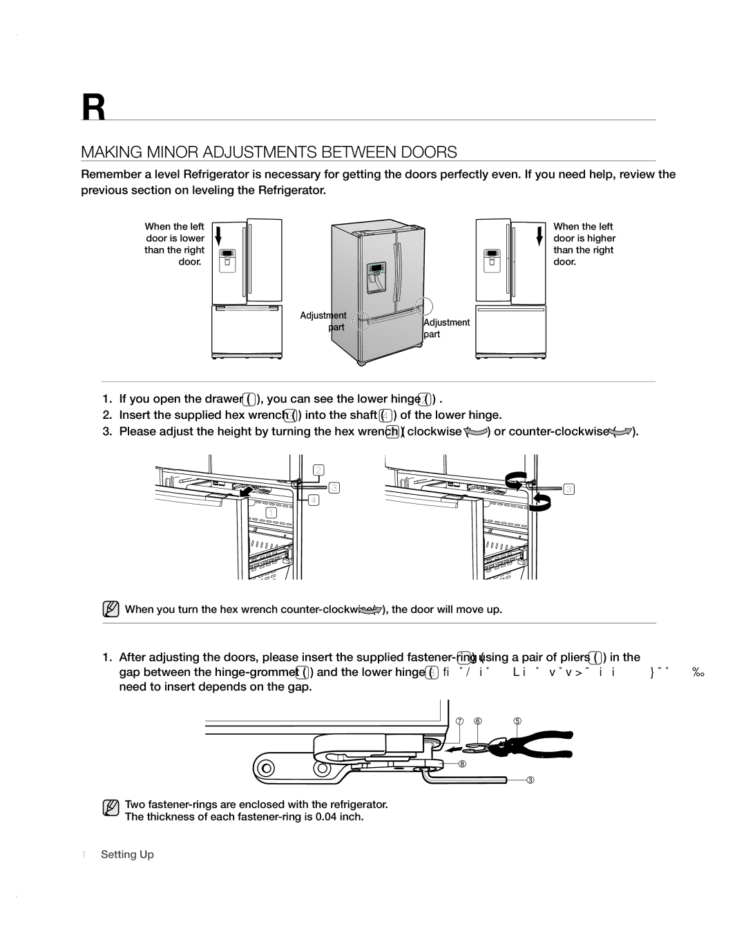 Samsung RFG297AARS/XAA user manual Making Minor Adjustments Between Doors 