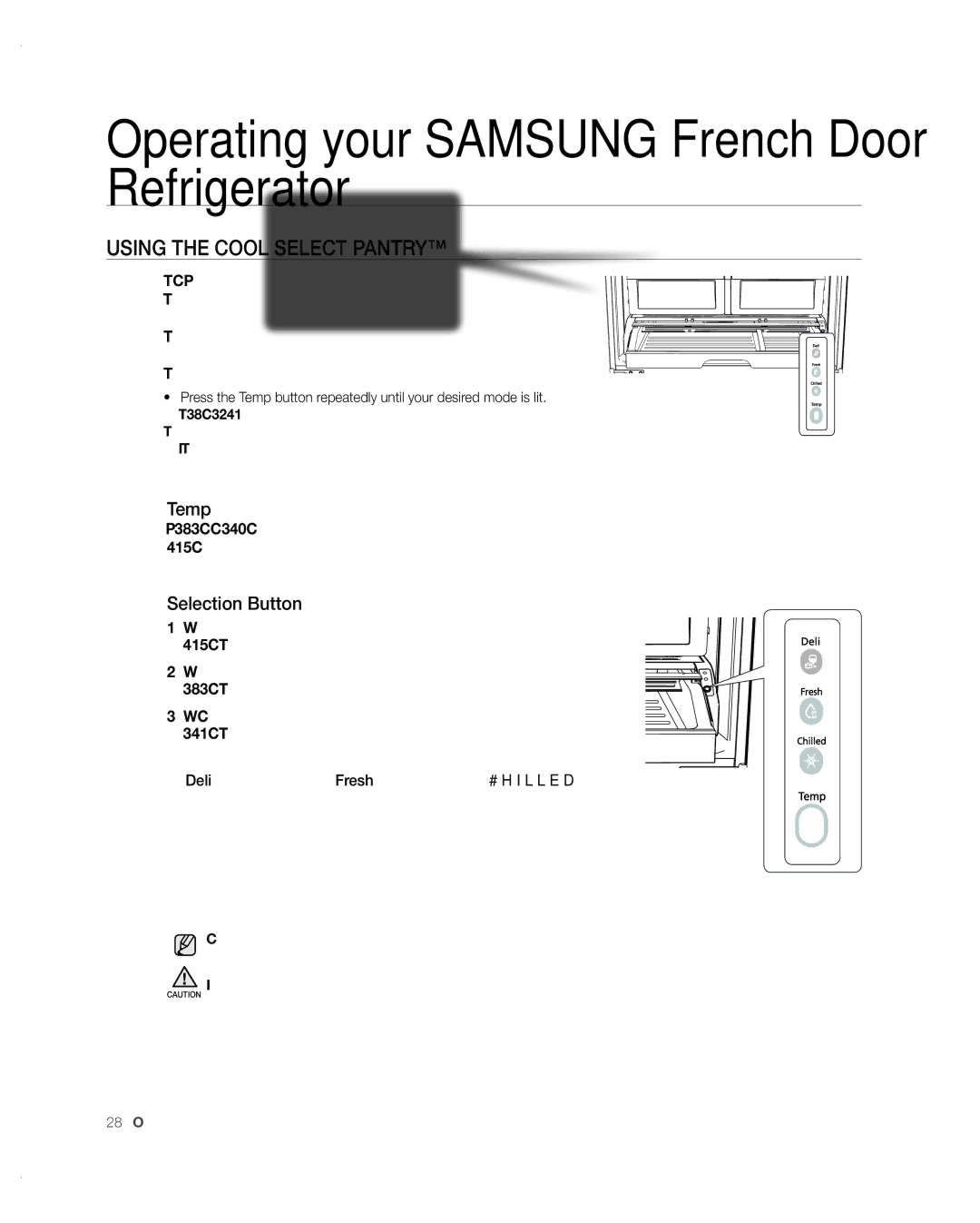 Samsung RFG297AARS/XAA user manual Using the Cool Select Pantry, Temp, Selection Button 