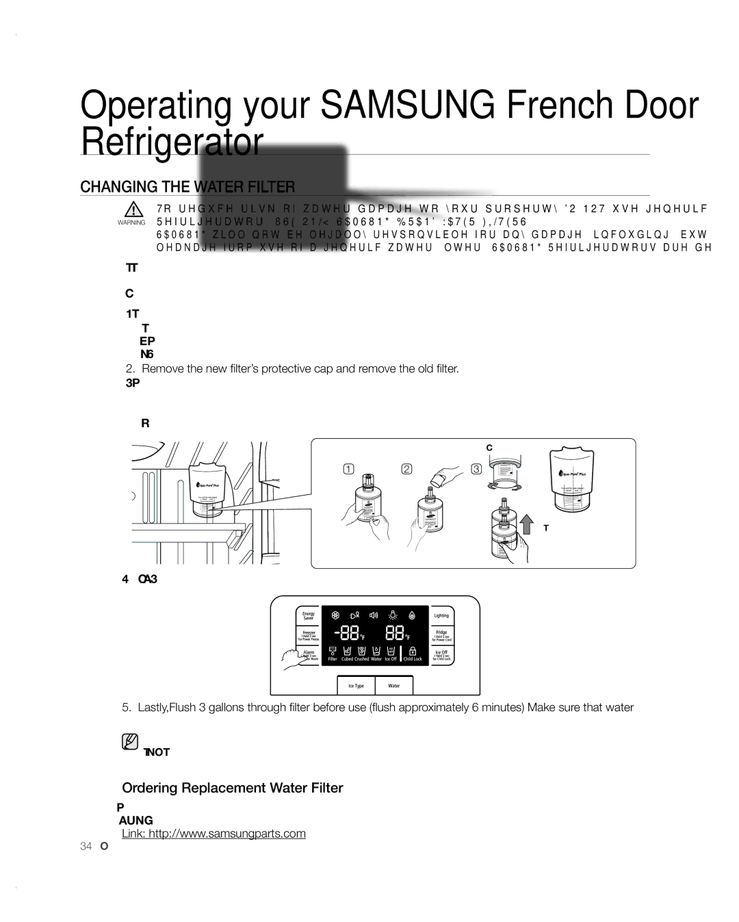 Samsung RFG297AARS/XAA user manual CHAnGinG tHE wAtER FiLtER, Ordering Replacement Water Filter 