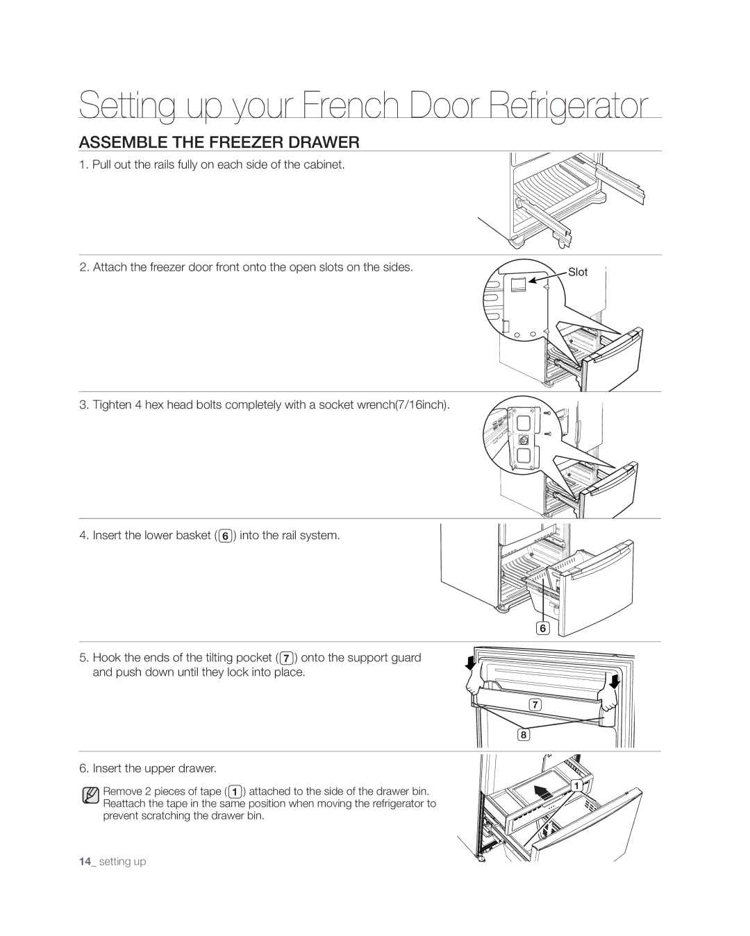 Samsung RFG297AAWP user manual Assemble the freezer drawer 