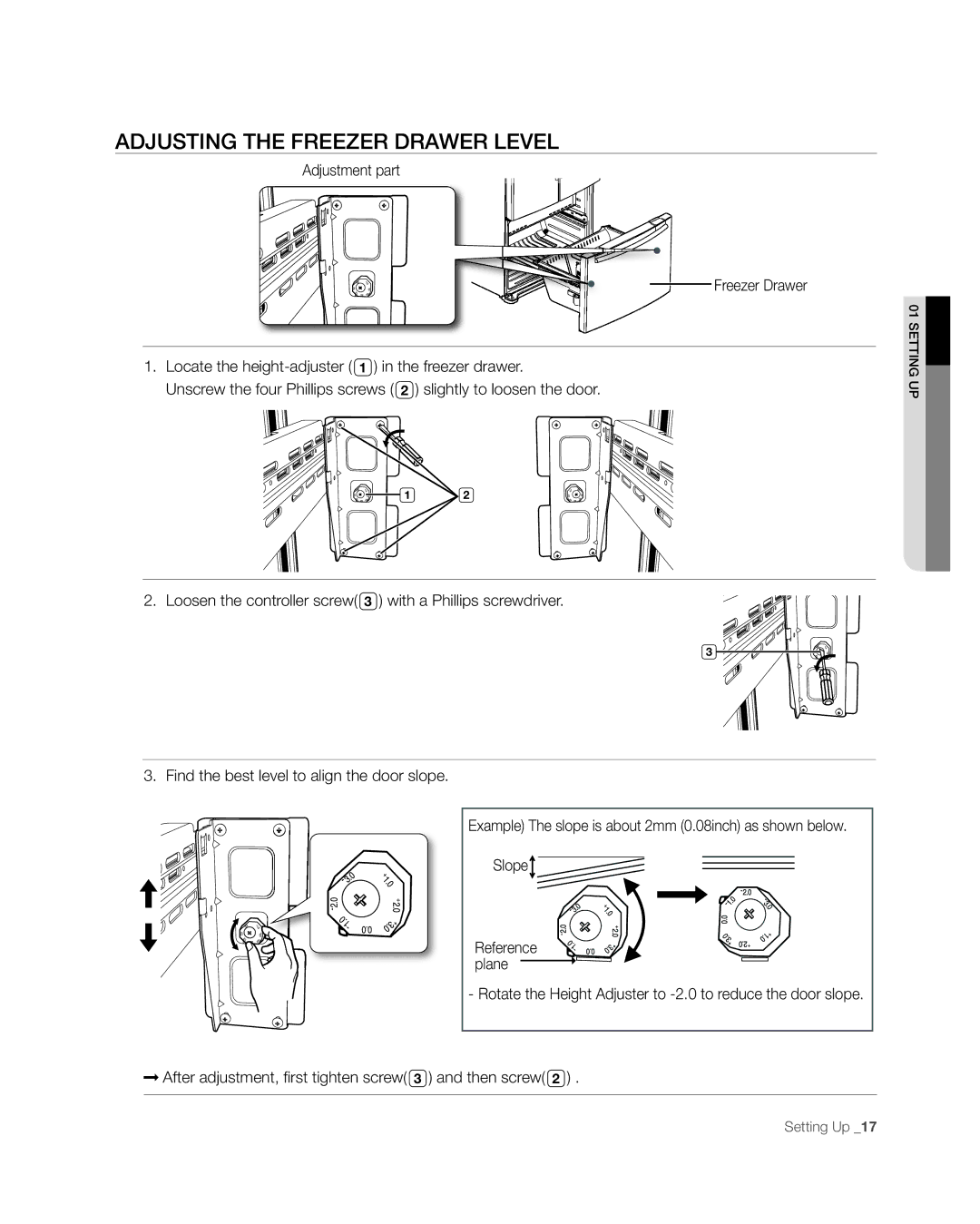 Samsung RFG297AAWP user manual ADJustinG tHE FREEzER DRAwER lEVEl 