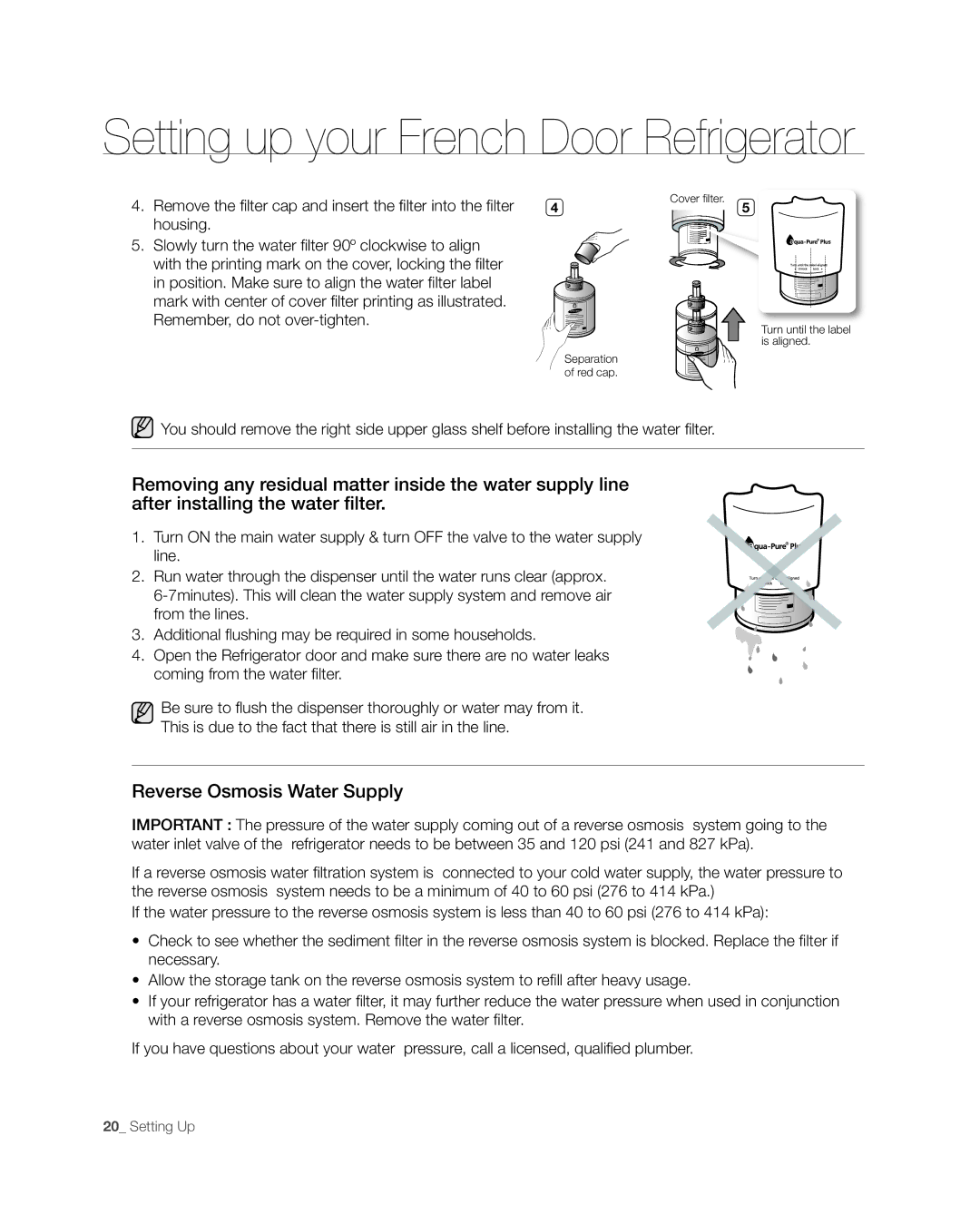 Samsung RFG297AAWP user manual Reverse osmosis water supply, Housing 