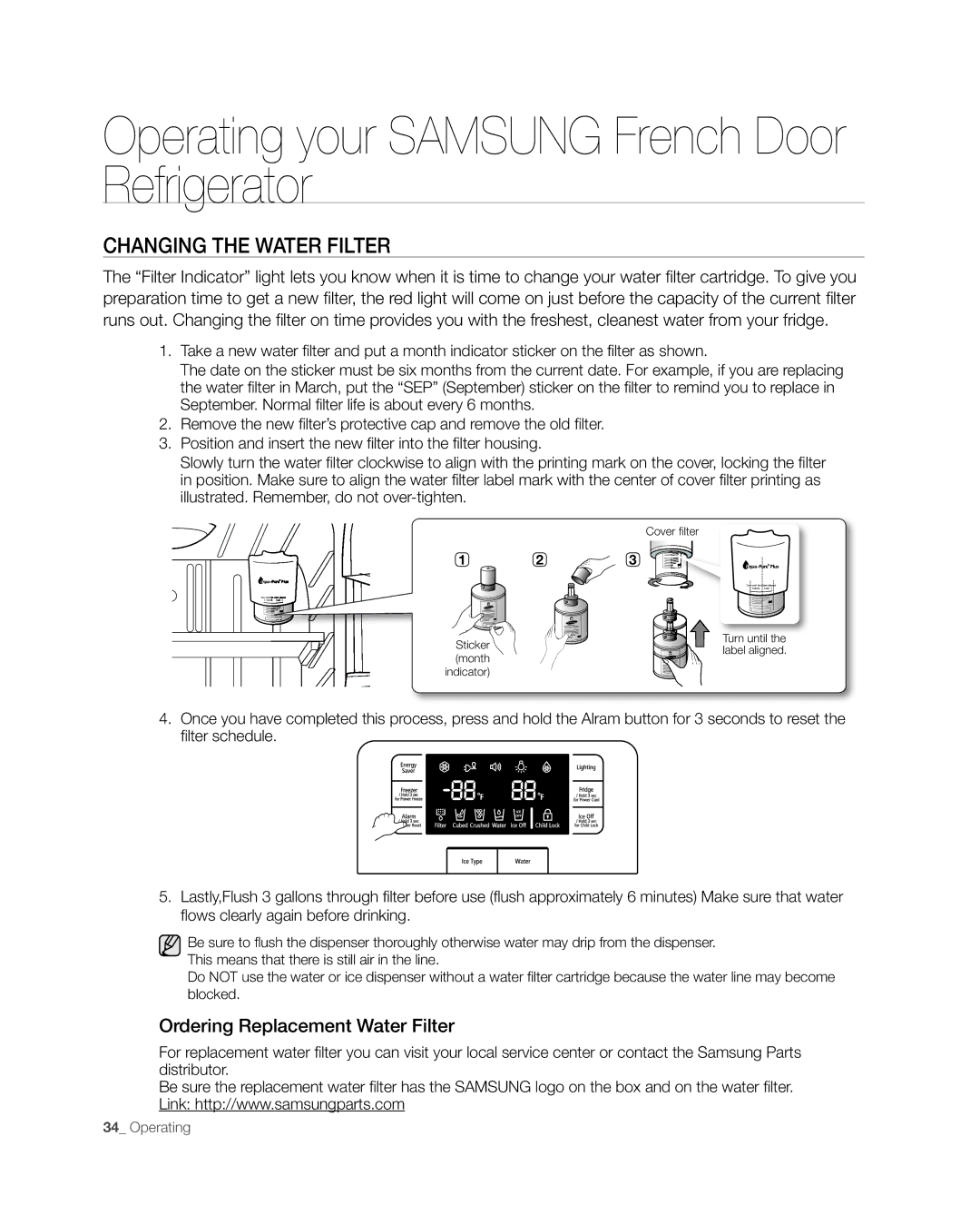 Samsung RFG297AAWP user manual CHAnGinG tHE wAtER FiltER, Ordering Replacement water Filter 