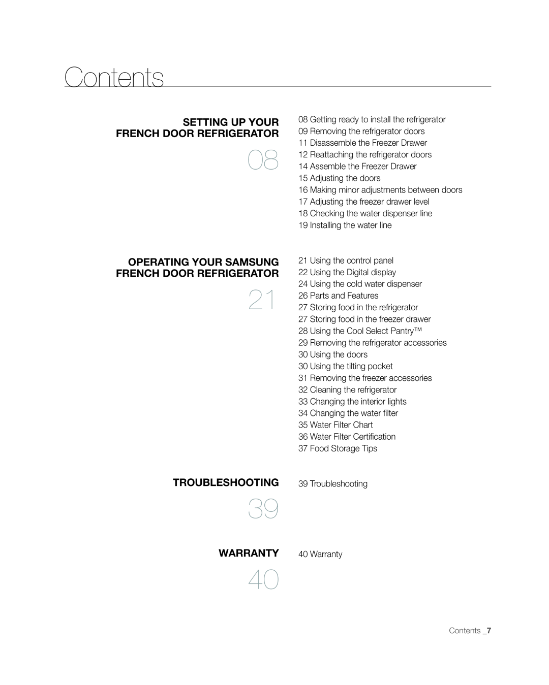 Samsung RFG297AAWP user manual Contents 