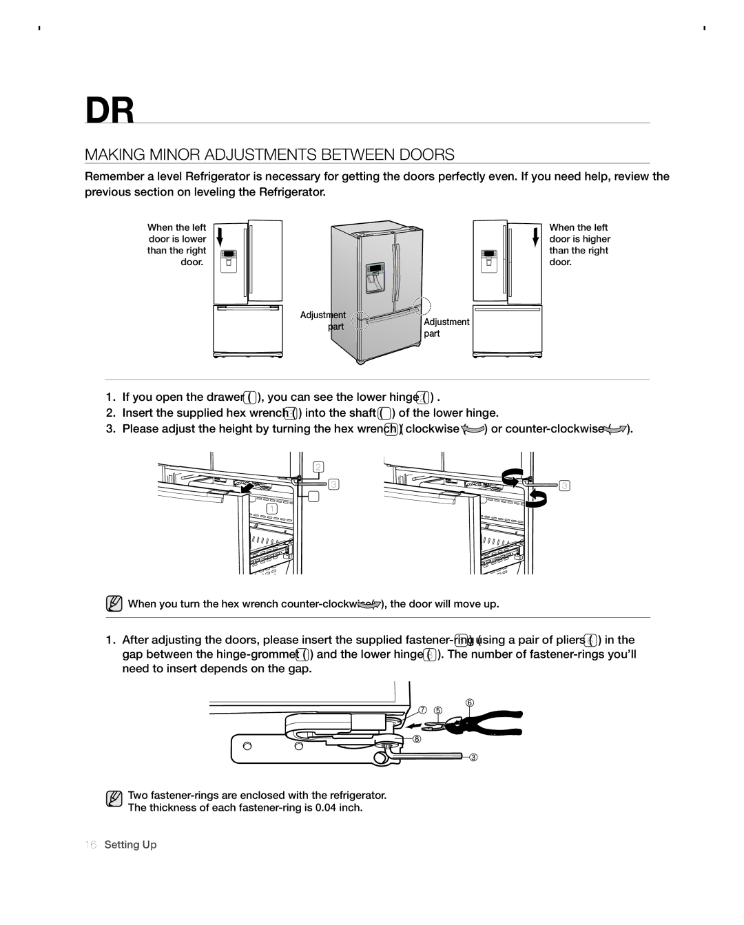 Samsung RFG297ACBP user manual Making Minor Adjustments Between Doors 