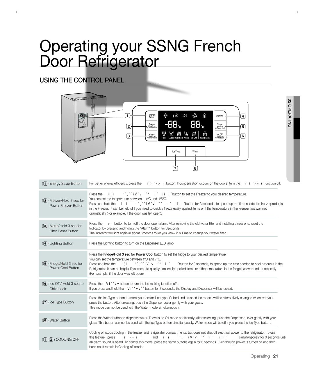 Samsung RFG297ACBP user manual Operating your Samsung French Door Refrigerator, Using the control panel 