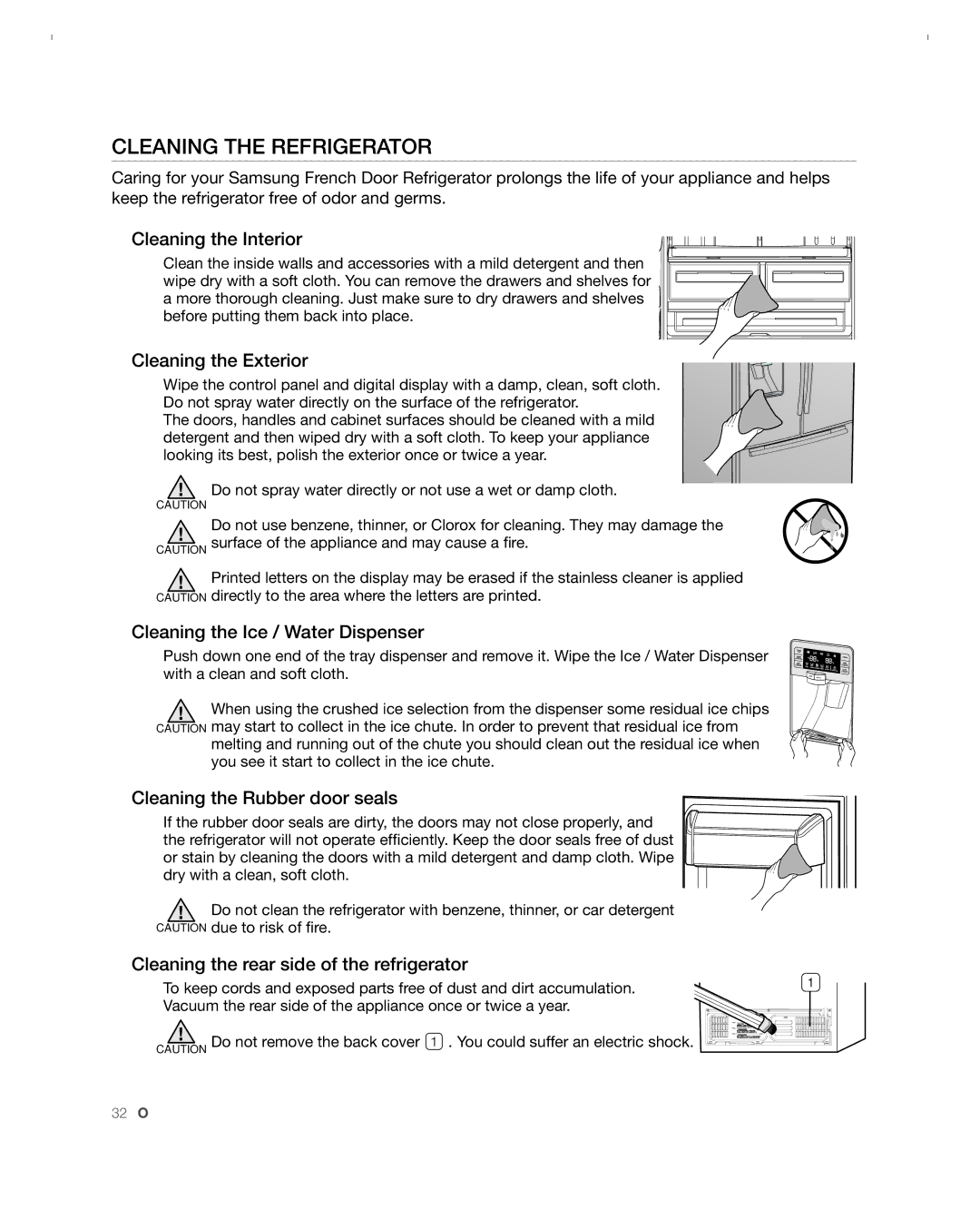 Samsung RFG297ACBP user manual Cleaning the refrigerator 