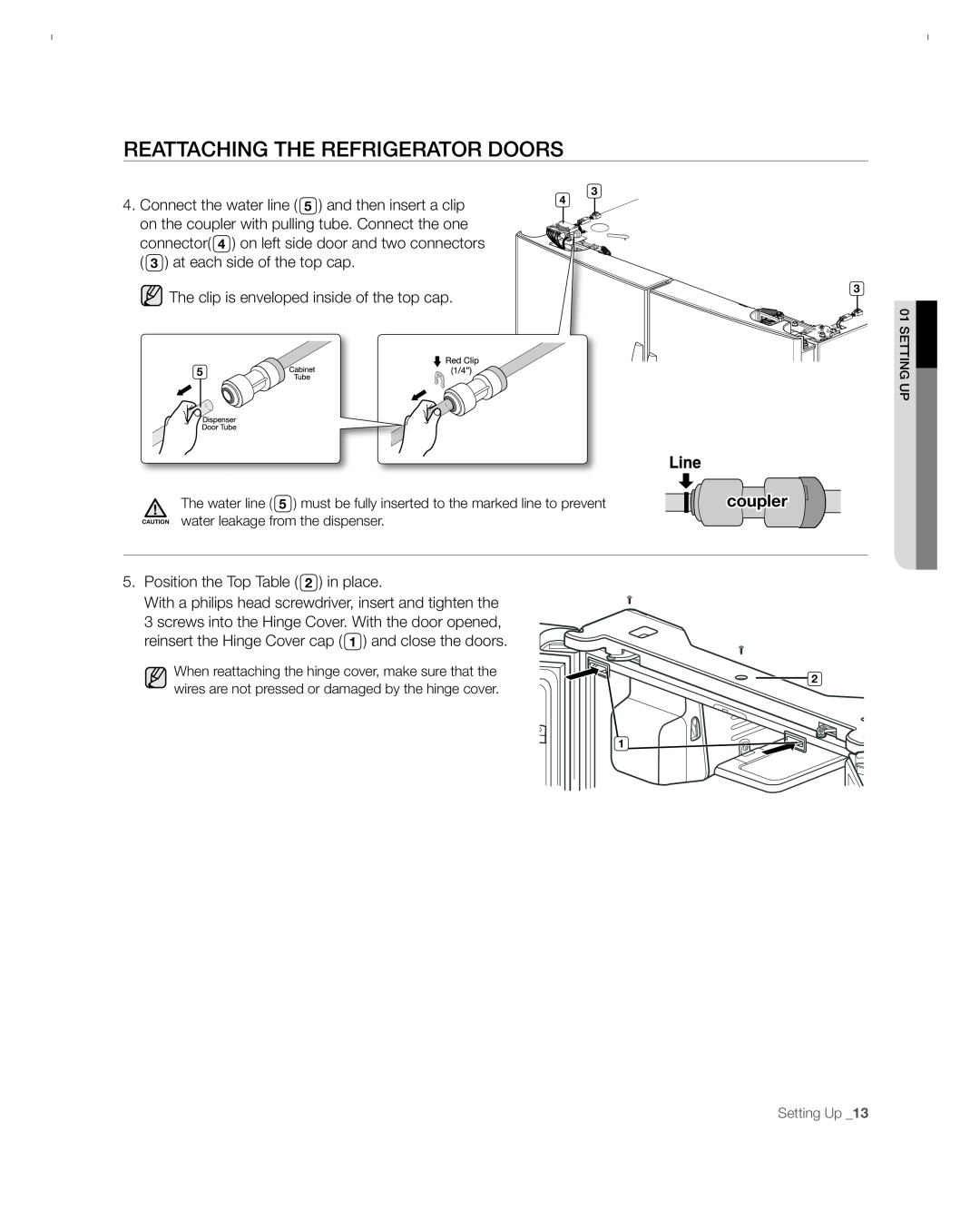 Samsung RFG297ACBP user manual REAttACHinG tHE REFRiGERAtoR DooRs, coupler 