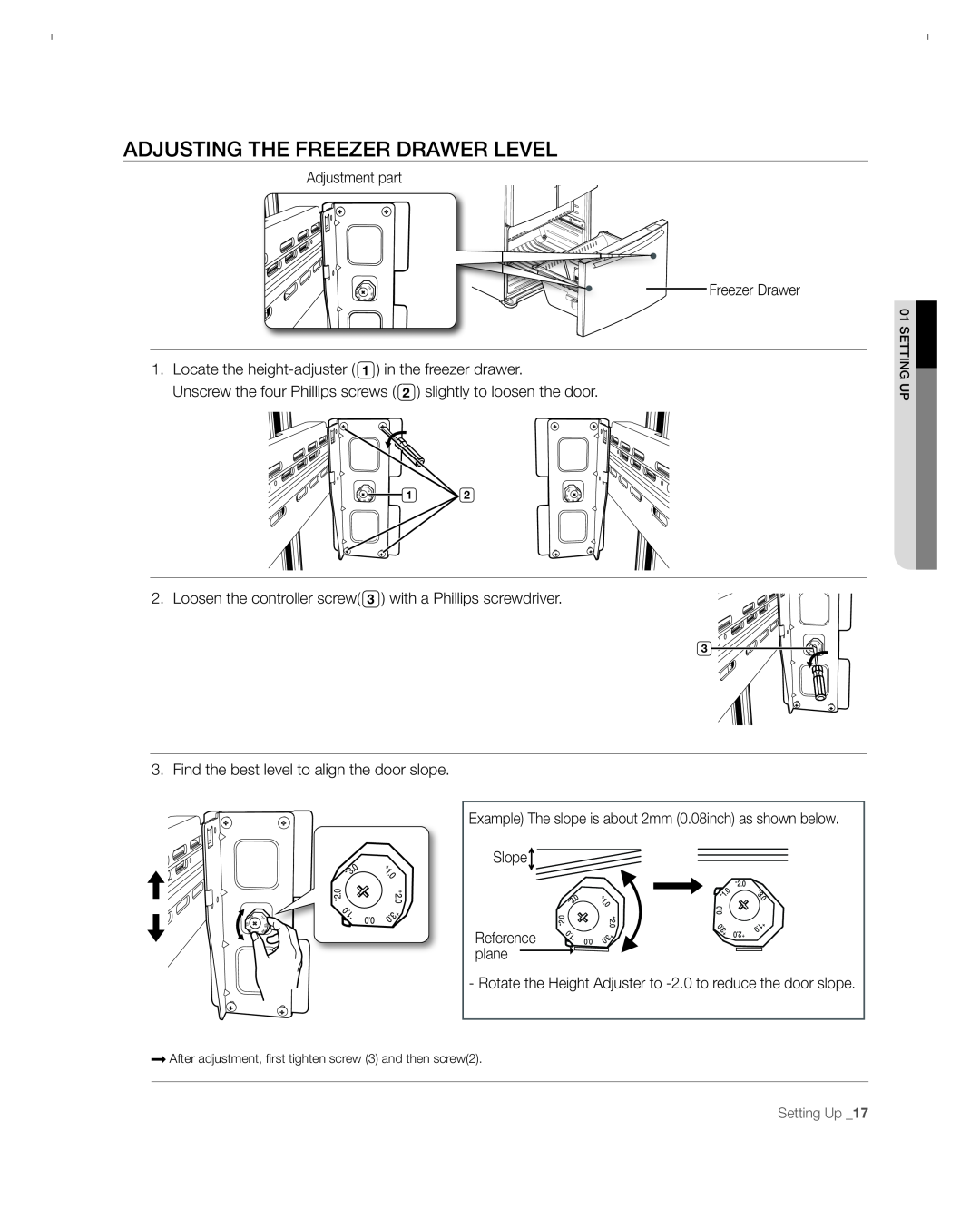 Samsung RFG297ACBP user manual Adjusting The Freezer Drawer Level 