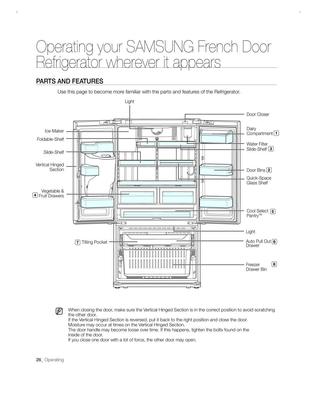 Samsung RFG297ACBP Parts And Features, Operating your SAMSUNG French Door Refrigerator wherever it appears, Slide-Shelf 
