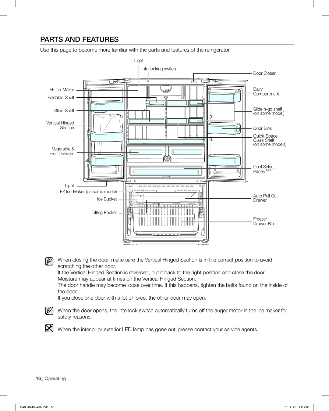 Samsung RFG297HDWP, RFG29PHDRS Parts and Features, Vegetable & Fruit Drawers, Dairy Compartment, Freezer Drawer Bin 