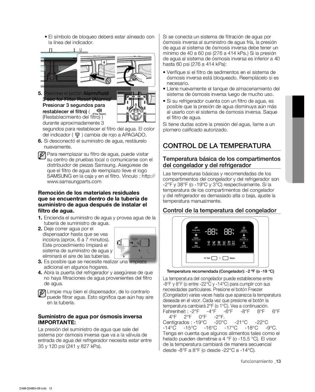 Samsung RFG297HDRS, RFG297HDWP, RFG29PHDRS, RFG297HDBP Control DE LA Temperatura, Control de la temperatura del congelador 