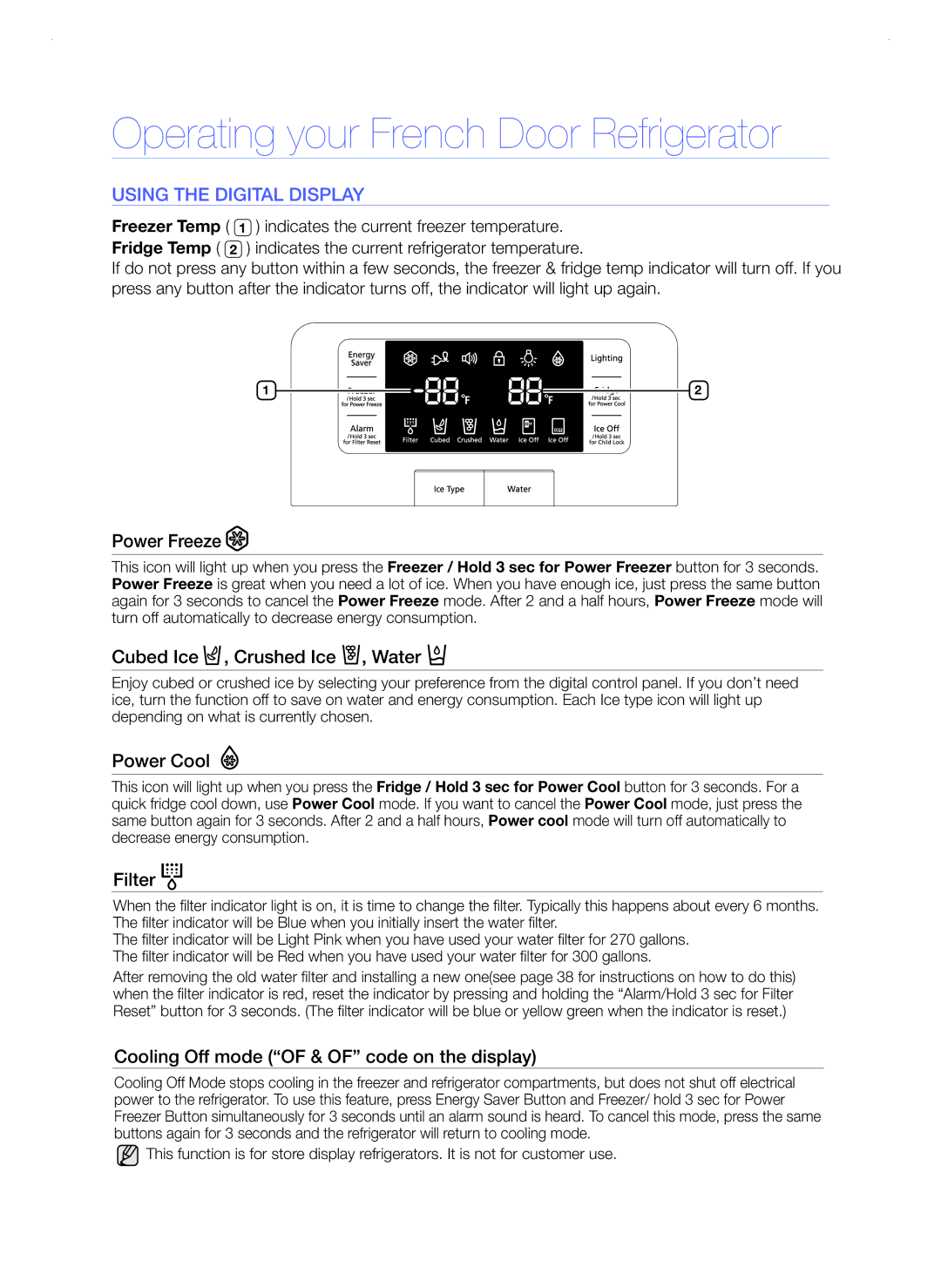 Samsung RFG298AAPN quick start Using the Digital Display 