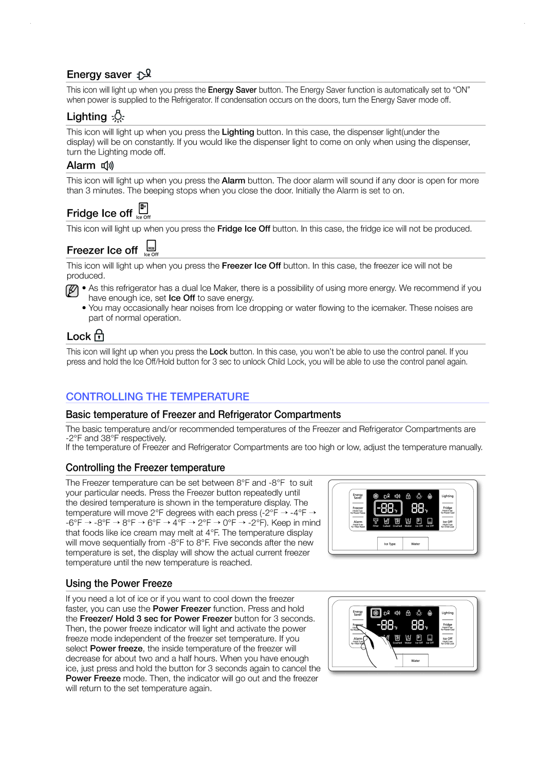 Samsung RFG298AAPN quick start Controlling the Temperature 