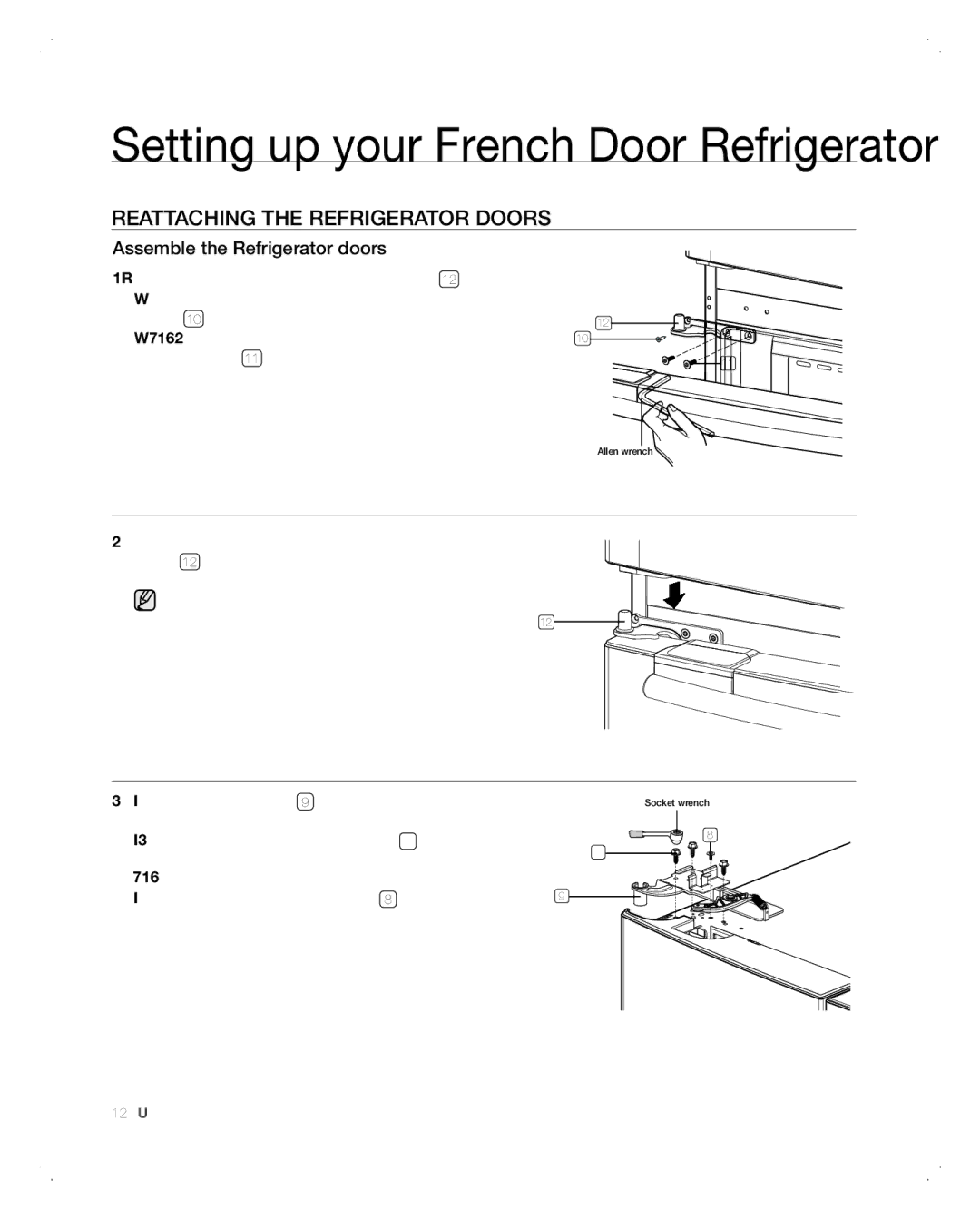 Samsung RFG298AARS user manual REAttACHinG tHE REFRiGERAtoR DooRs, Assemble the Refrigerator doors 