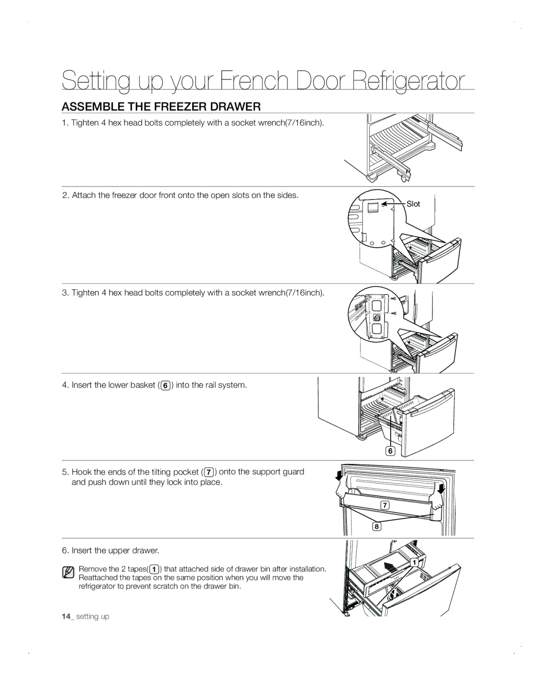 Samsung RFG298AARS user manual Assemble the freezer drawer 