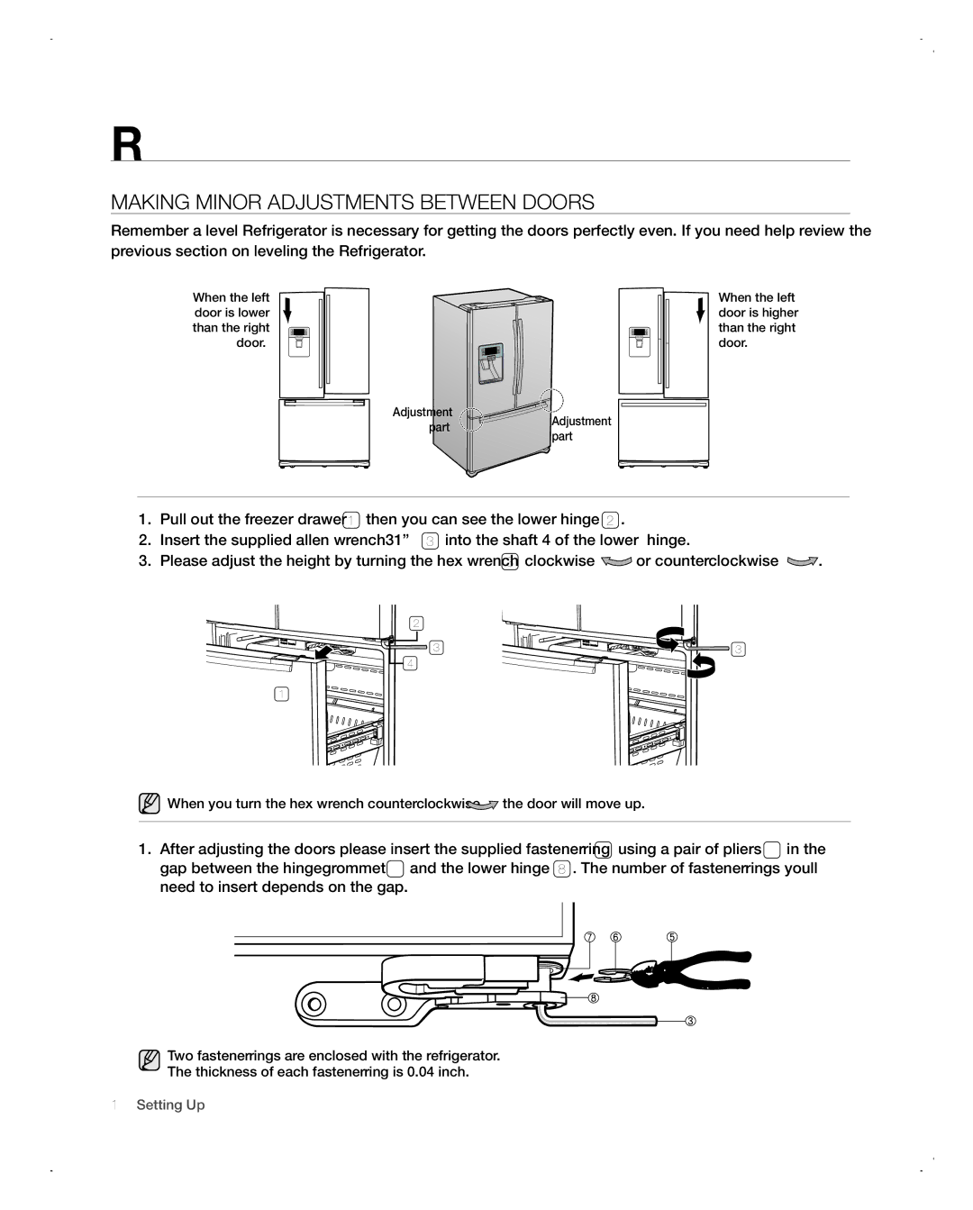 Samsung RFG298AARS user manual Making Minor Adjustments Between Doors 