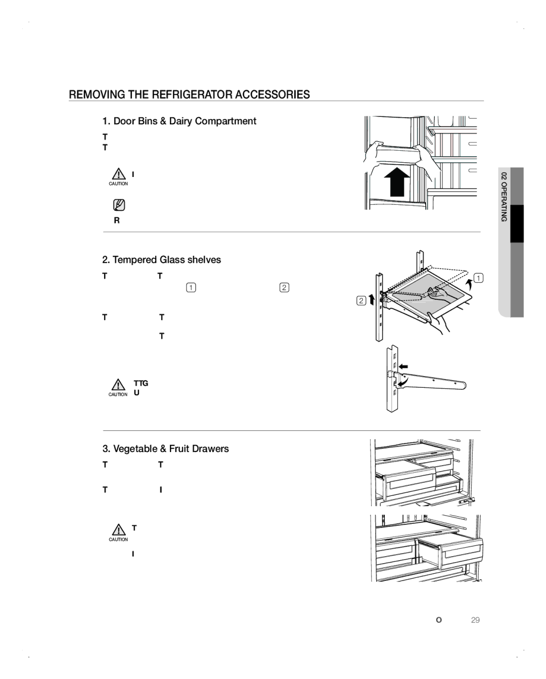 Samsung RFG298AARS user manual Removing the Refrigerator Accessories, Door Bins & Dairy Compartment, Tempered Glass shelves 