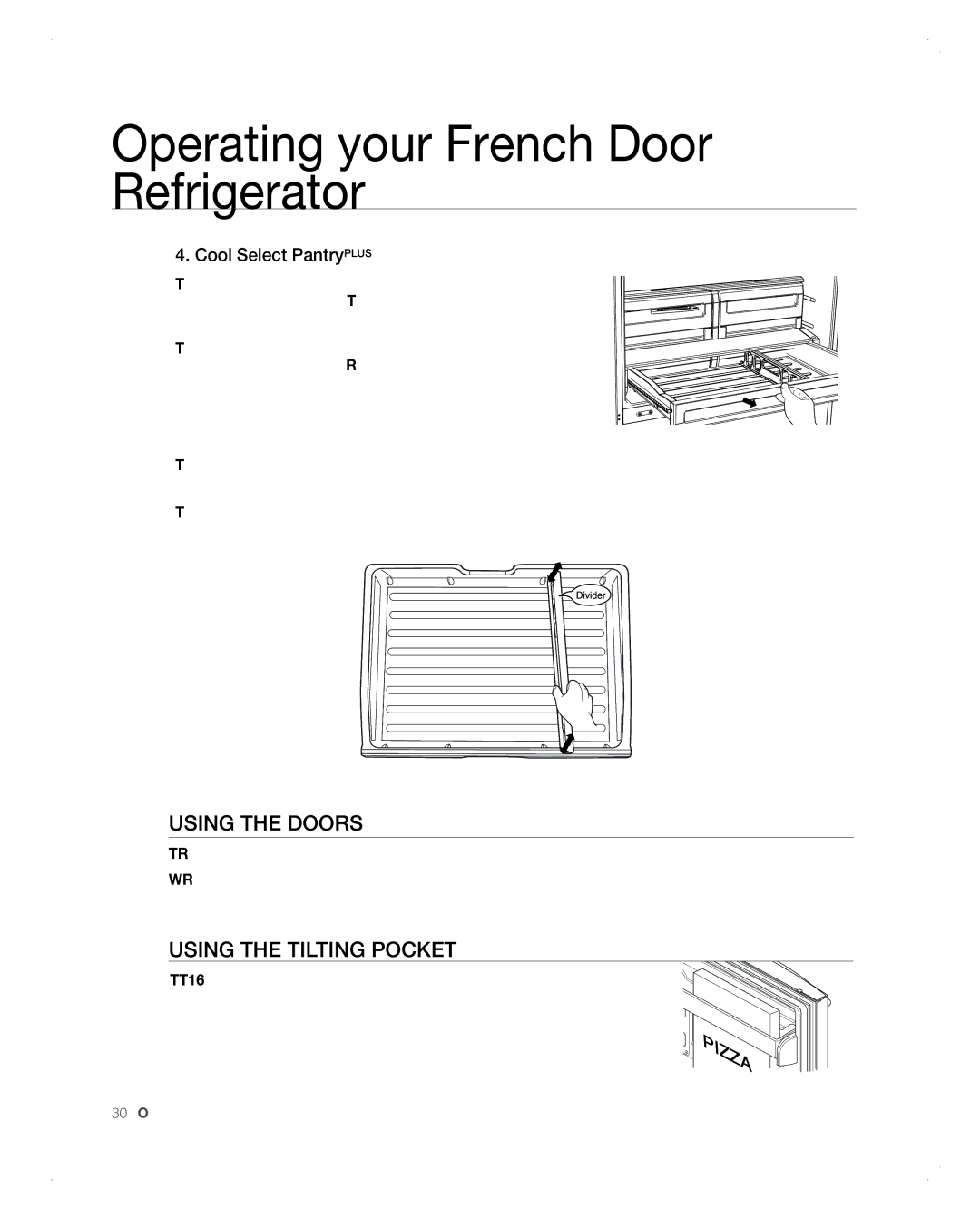 Samsung RFG298AARS user manual Using tHe DooRs, UsinG tHE tiLtinG PoCKEt, Cool Select PantryPLUS 