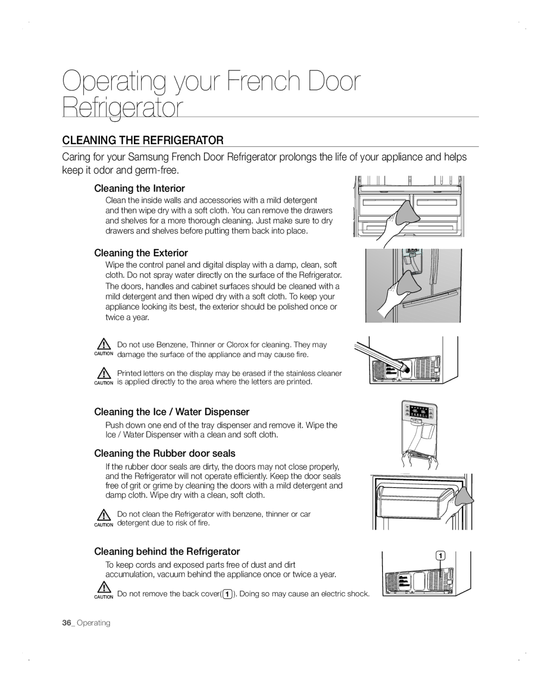 Samsung RFG298AARS user manual CLEAninG tHE REFRiGERAtoR 