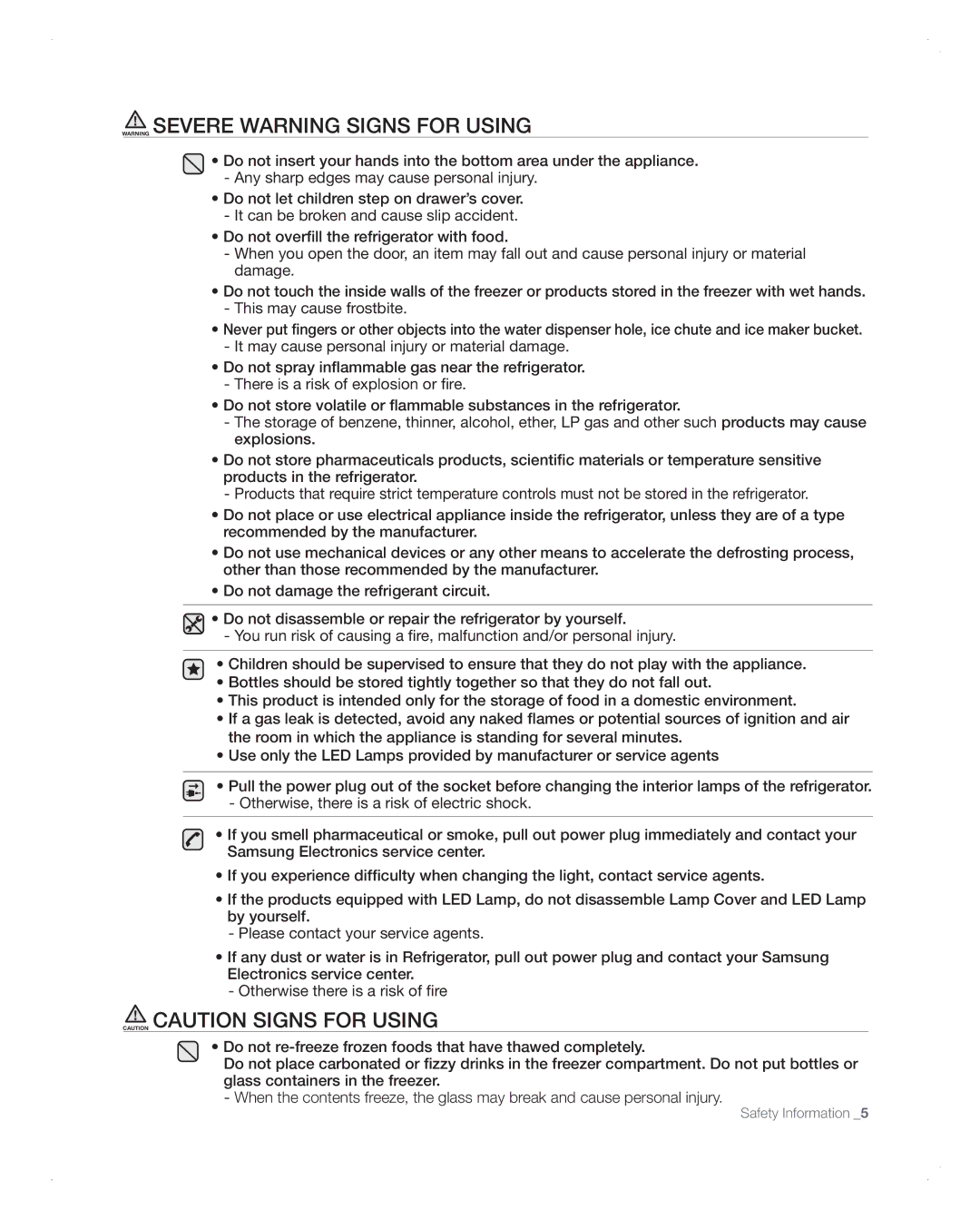 Samsung RFG298AARS user manual Safety Information 