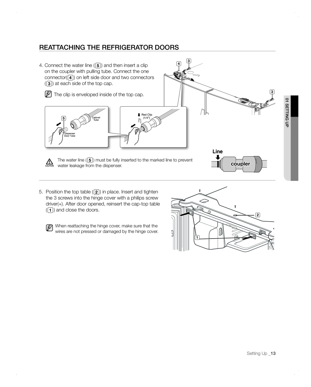Samsung RFG298AARS user manual REAttACHinG tHE REFRiGERAtoR DooRs, coupler 