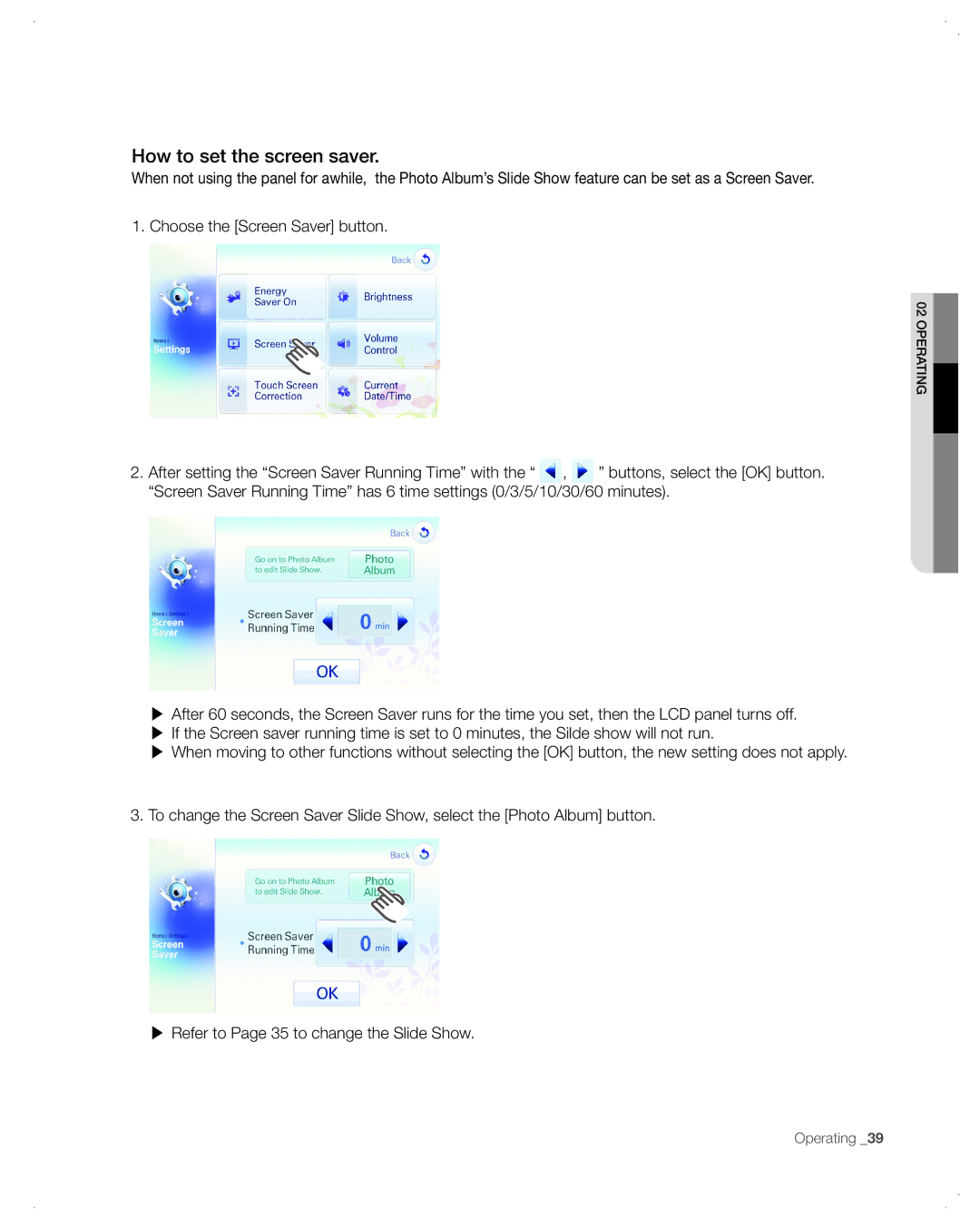 Samsung RFG299AA user manual How to set the screen saver 