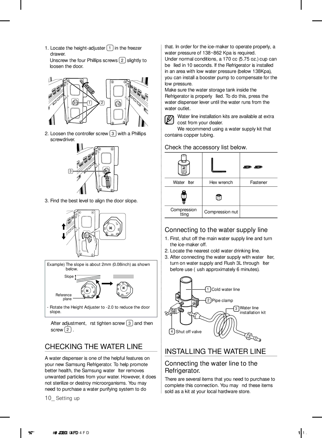 Samsung RFG29DEPN1/SML manual Checking the Water Line, Installing the Water Line, Connecting to the water supply line 