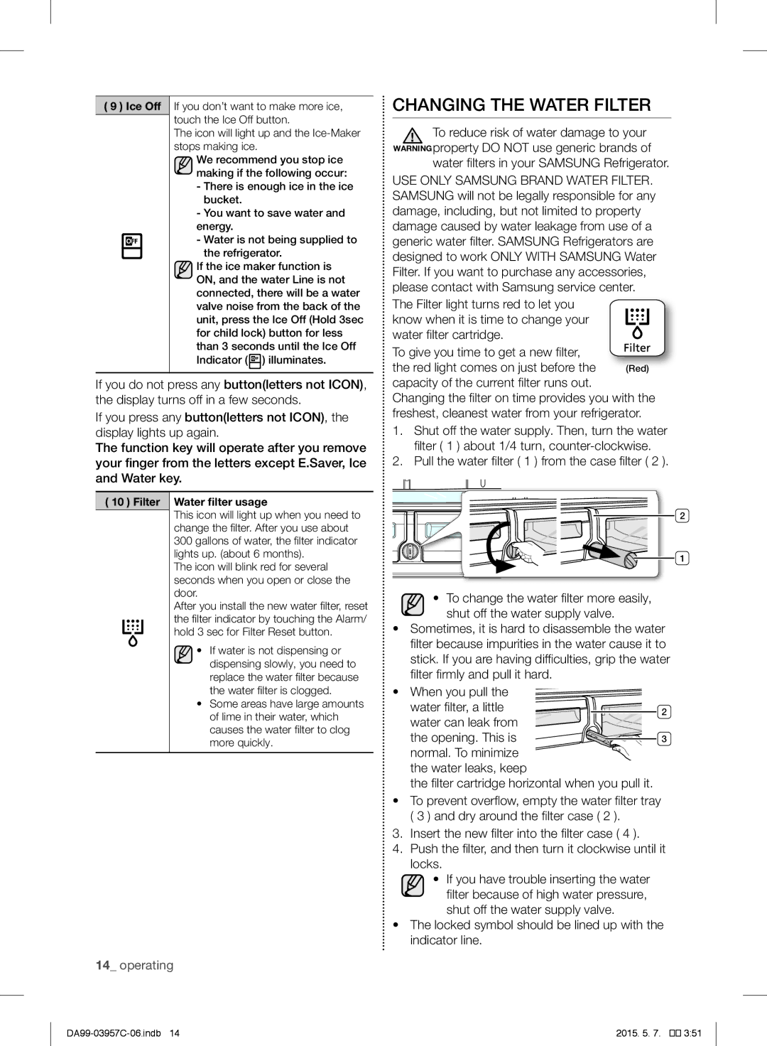 Samsung RFG29PEPN1/SML manual Changing the Water Filter, Water filters in your Samsung Refrigerator 