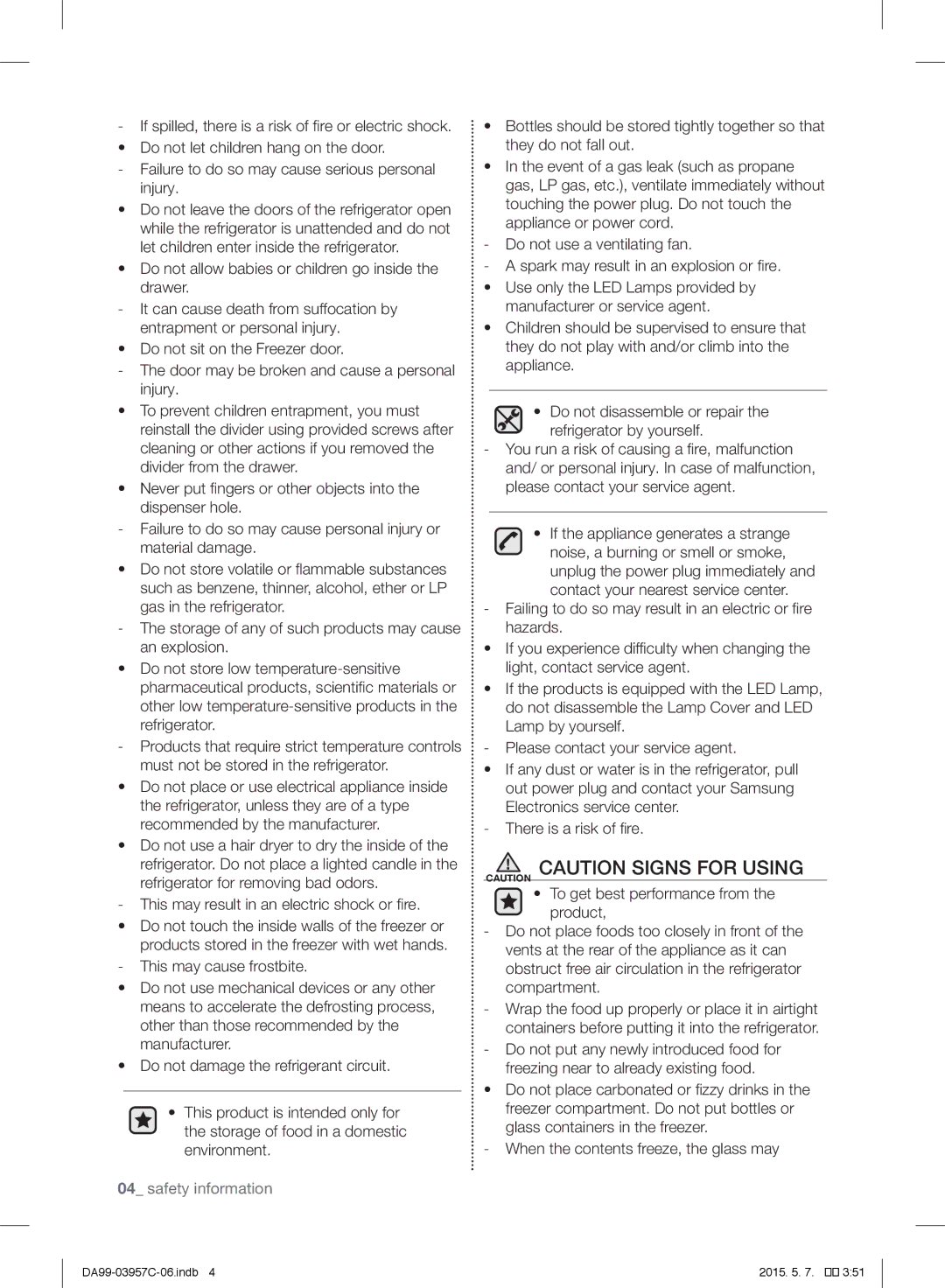 Samsung RFG29PEPN1/SML manual Safety information 