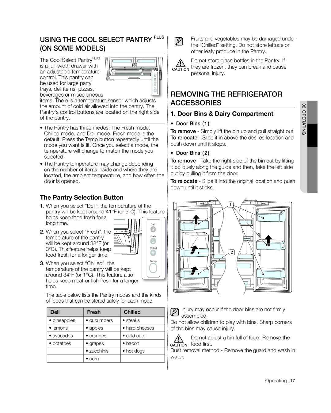 Samsung RFG29THD, RFG29PHD Using the Cool Select Pantry Plus on Some Models, Removing the Refrigerator Accessories 