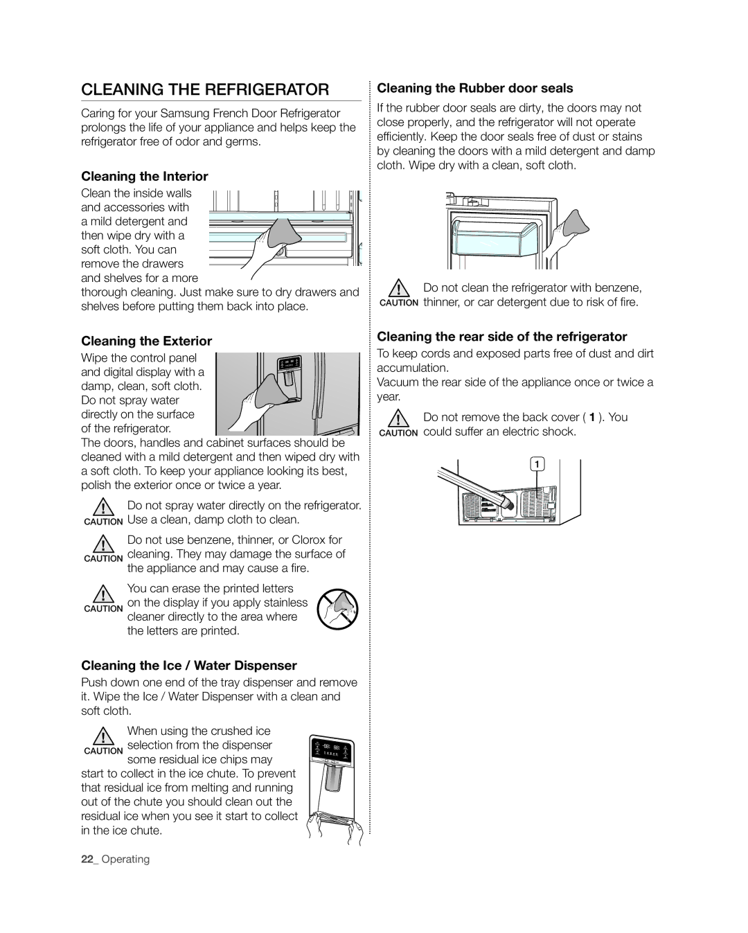 Samsung RFG29THD, RFG29PHD, RFG298HD, RFG297HD, RFG296HD user manual Cleaning the Refrigerator 