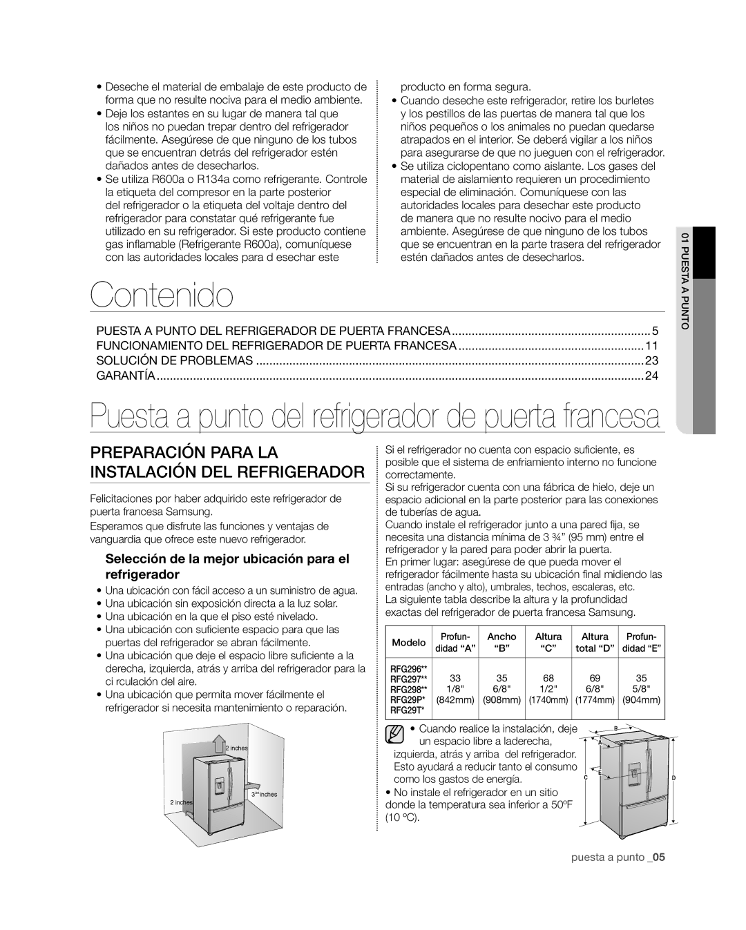 Samsung RFG298HD, RFG29PHD, RFG29THD, RFG297HD, RFG296HD user manual Contenido, Producto en forma segura, Modelo 