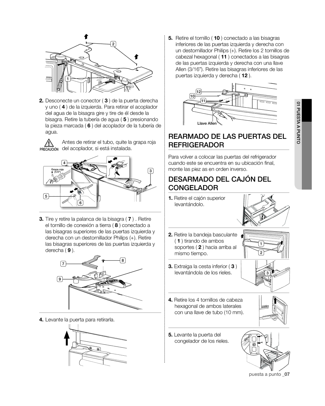 Samsung RFG297HD, RFG29PHD, RFG298HD, RFG29THD Rearmado DE LAS Puertas DEL Refrigerador, Desarmado DEL Cajón DEL Congelador 