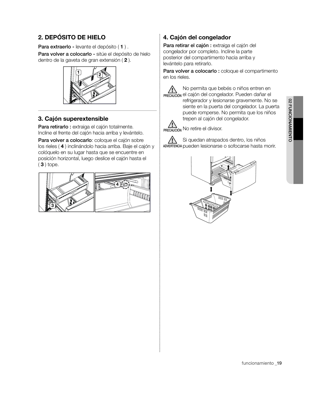 Samsung RFG29PHD, RFG298HD, RFG29THD, RFG297HD, RFG296HD user manual Cajón superextensible, Cajón del congelador 