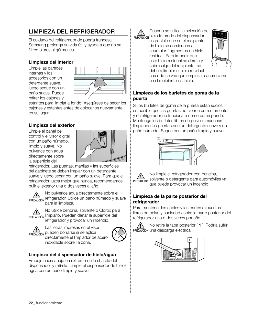 Samsung RFG297HD, RFG29PHD, RFG298HD, RFG29THD, RFG296HD user manual Limpieza DEL Refrigerador 