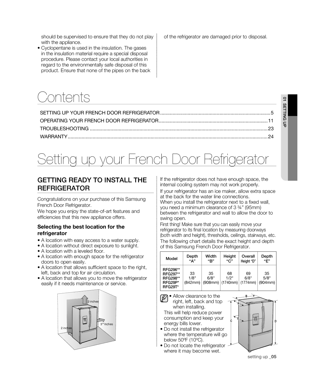 Samsung RFG29PHD, RFG298HD, RFG29THD, RFG297HD, RFG296HD user manual Contents 