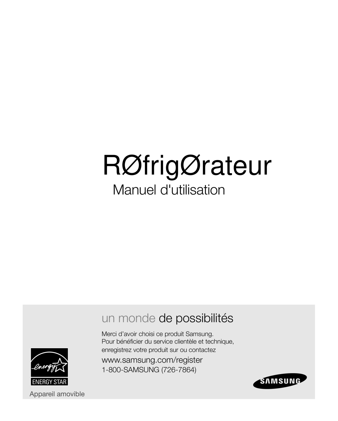 Samsung RFG297HD, RFG29PHD, RFG298HD, RFG29THD, RFG296HD user manual Réfrigérateur 