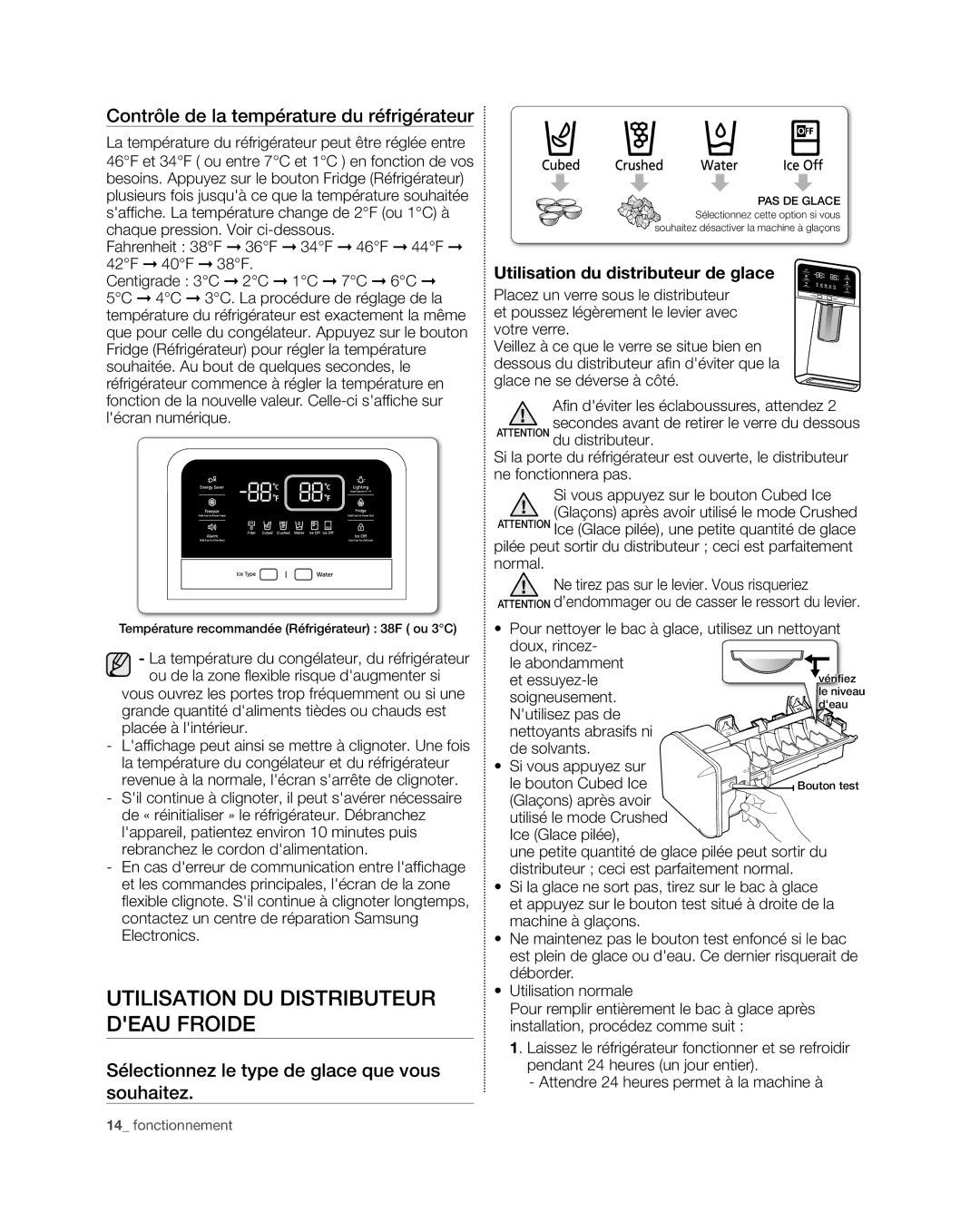 Samsung RFG298HD, RFG29PHD, RFG29THD Utilisation DU Distributeur Deau Froide, Contrôle de la température du réfrigérateur 