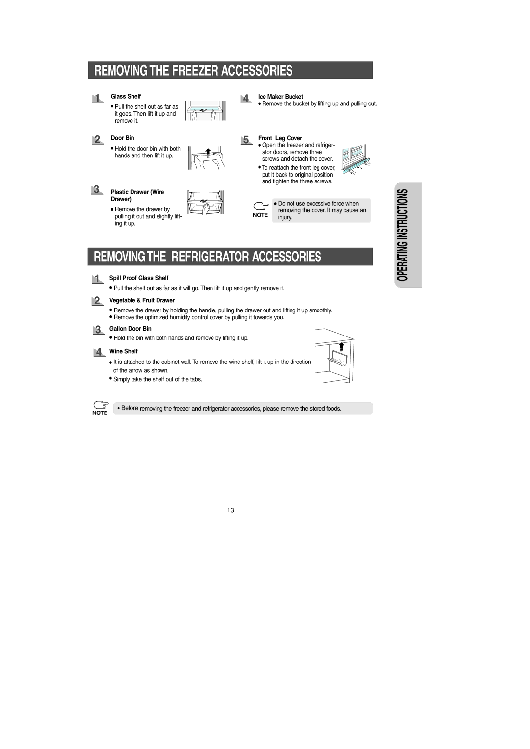 Samsung RH269LBSH owner manual Removing the Freezer Accessories 