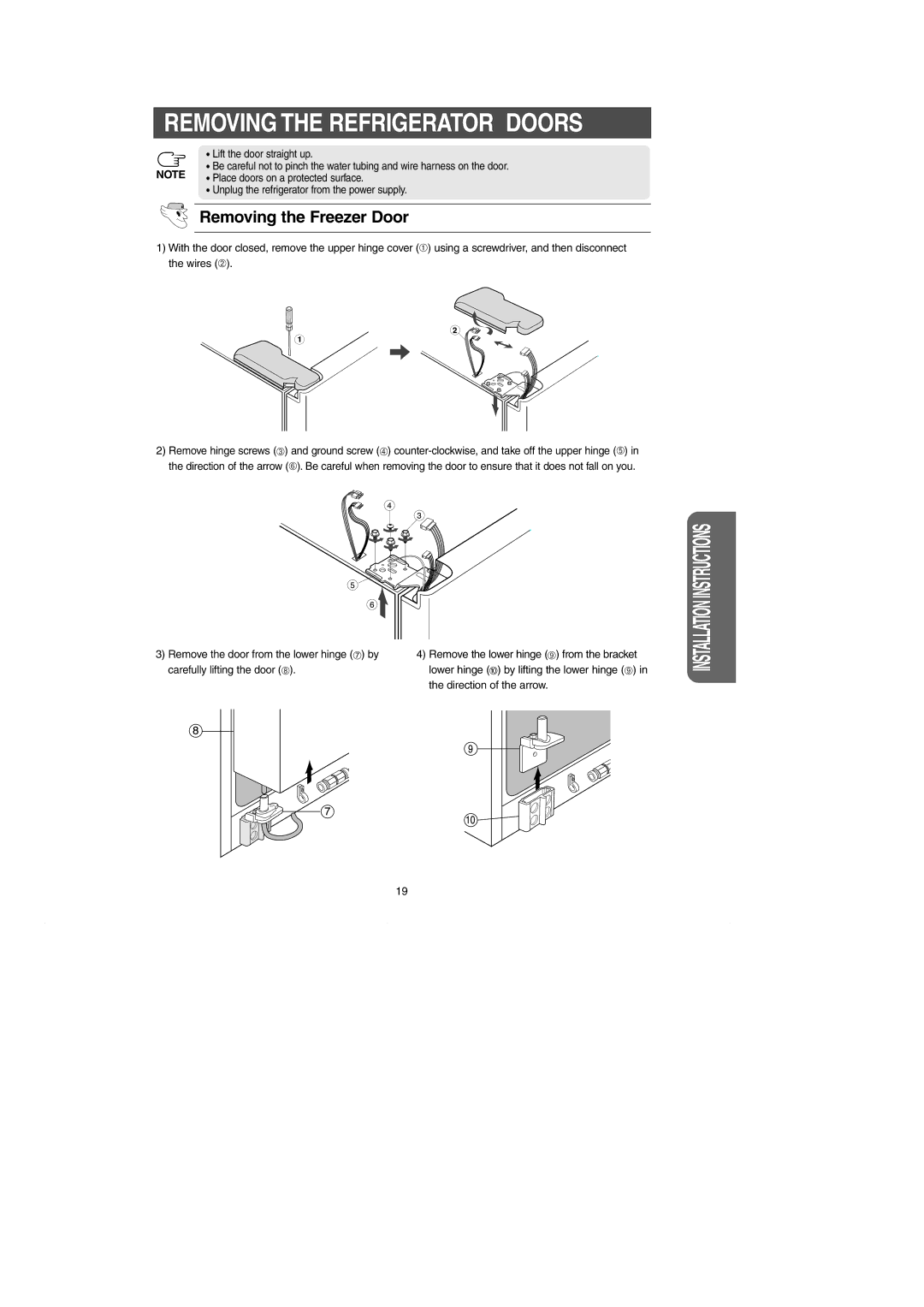 Samsung RH269LBSH owner manual Removing the Freezer Door 