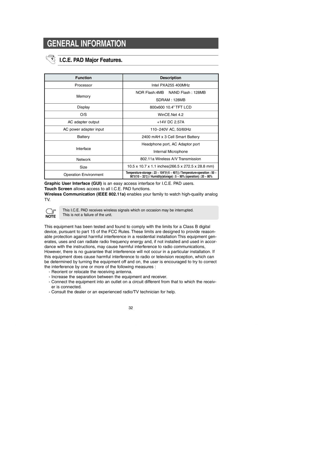 Samsung RH269LBSH General Information, E. PAD Major Features, Function Description, This is not a failure of the unit 