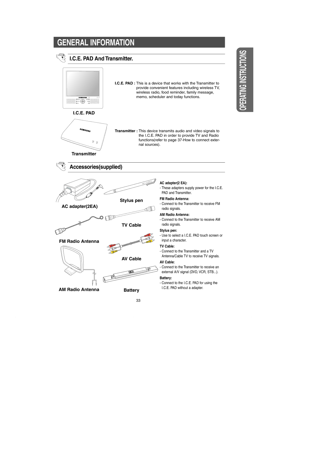 Samsung RH269LBSH owner manual E. PAD And Transmitter, Accessoriessupplied 