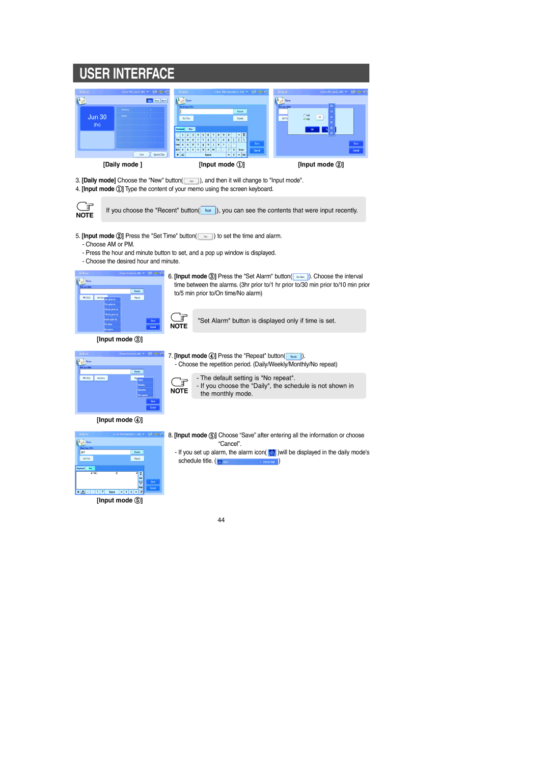 Samsung RH269LBSH owner manual To set the time and alarm, Choose the interval 