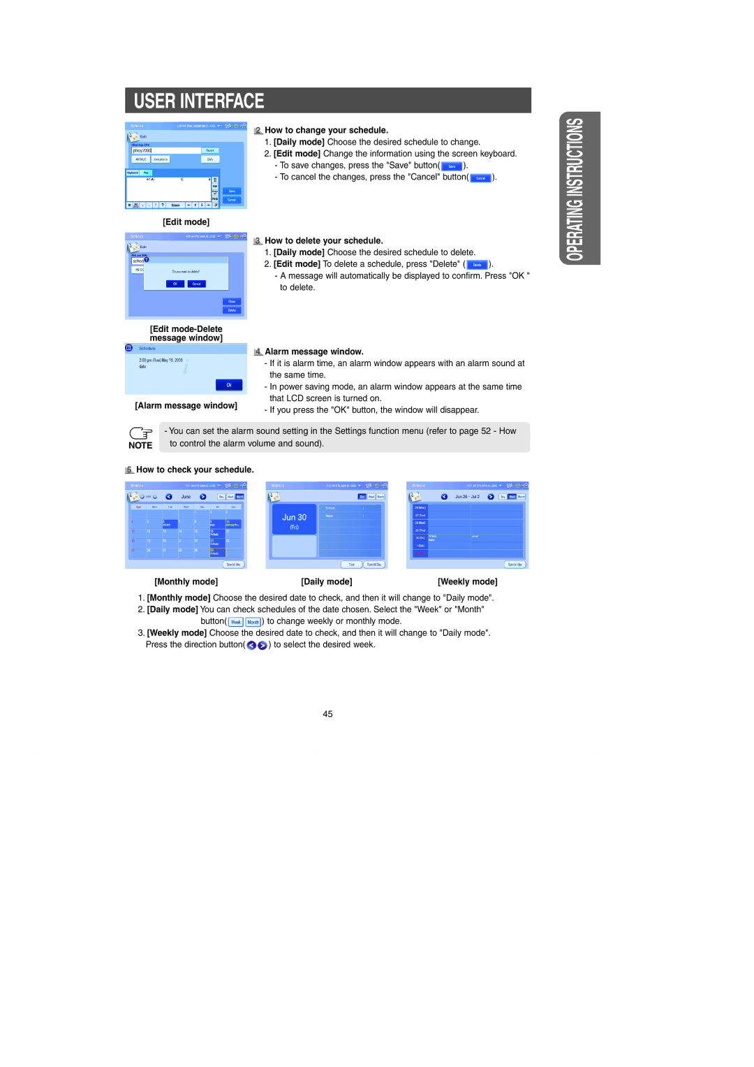 Samsung RH269LBSH owner manual How to change your schedule, Edit mode How to delete your schedule, Alarm message window 